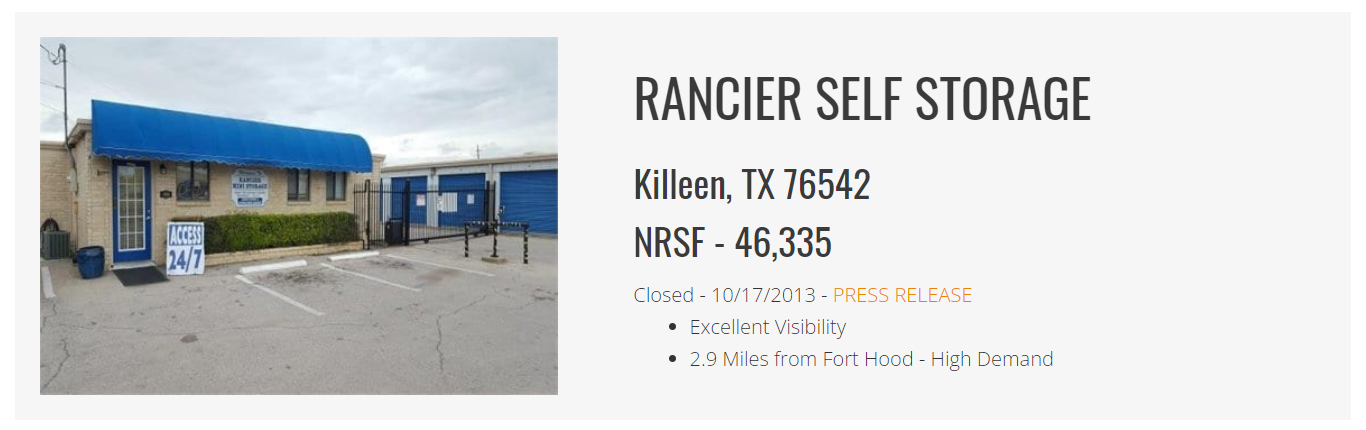 Rancier Self Storage Closed