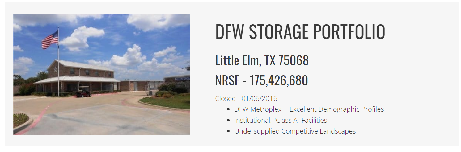 DFW Storage Portfolio Closed