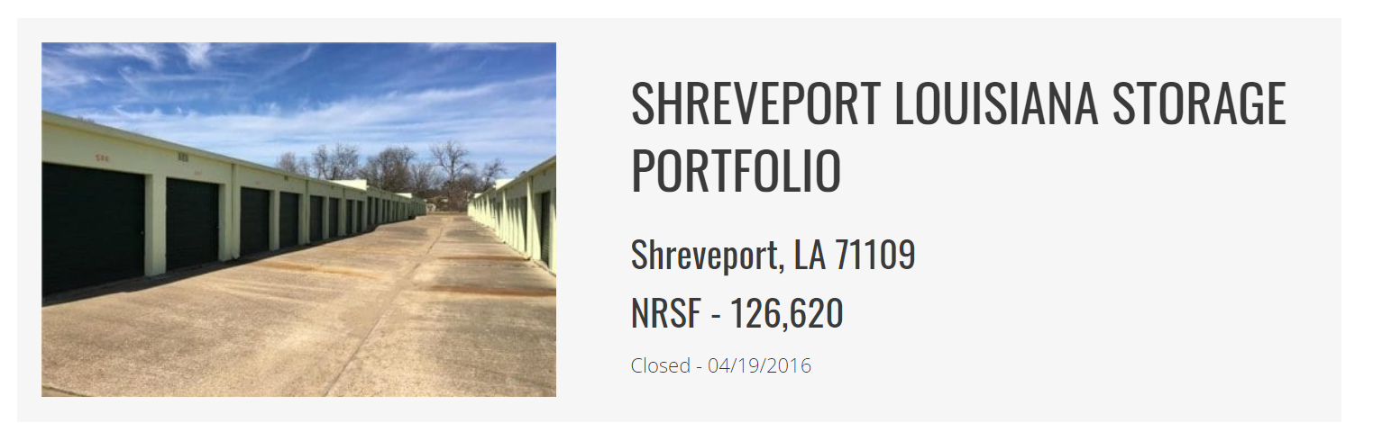 Shreveport Louisiana Storage Portfolio Closed
